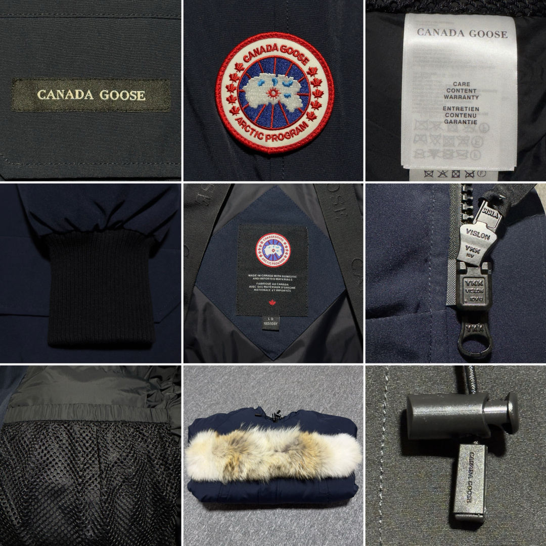 图片[9]-Canada Goose加拿大鹅 01款 Chilliwack 飞行员夹克短款羽绒服 大厂制造 原版定制辅料五金 采用优质国标羽绒填充 提供高效保暖 细节增强保暖：可调节的羽绒填充风帽，能有效阻挡寒风；罗纹袖口和下摆，不仅穿着舒适，还能锁住热量 手臂上有标志性的Canada Goose徽章，彰显品牌身份 面料：采用Arctic Tech面料，由83%聚酯纤维和17%棉混纺而成，具有防水、防风、防污的特性，且随着时间推移会形成独特的质感 口袋设计共有五个外部口袋，包括两个上层抓绒暖手口袋、两个下层按扣口袋和一个左袖笔袋；三个内部口袋，一个拉链安全口袋和两个网眼袋，方便实用 门襟拉链：双向拉链搭配隐藏式按扣门襟，可有效阻挡风雪，且操作方便 尺码：XS S M L XL XXL-选品中心