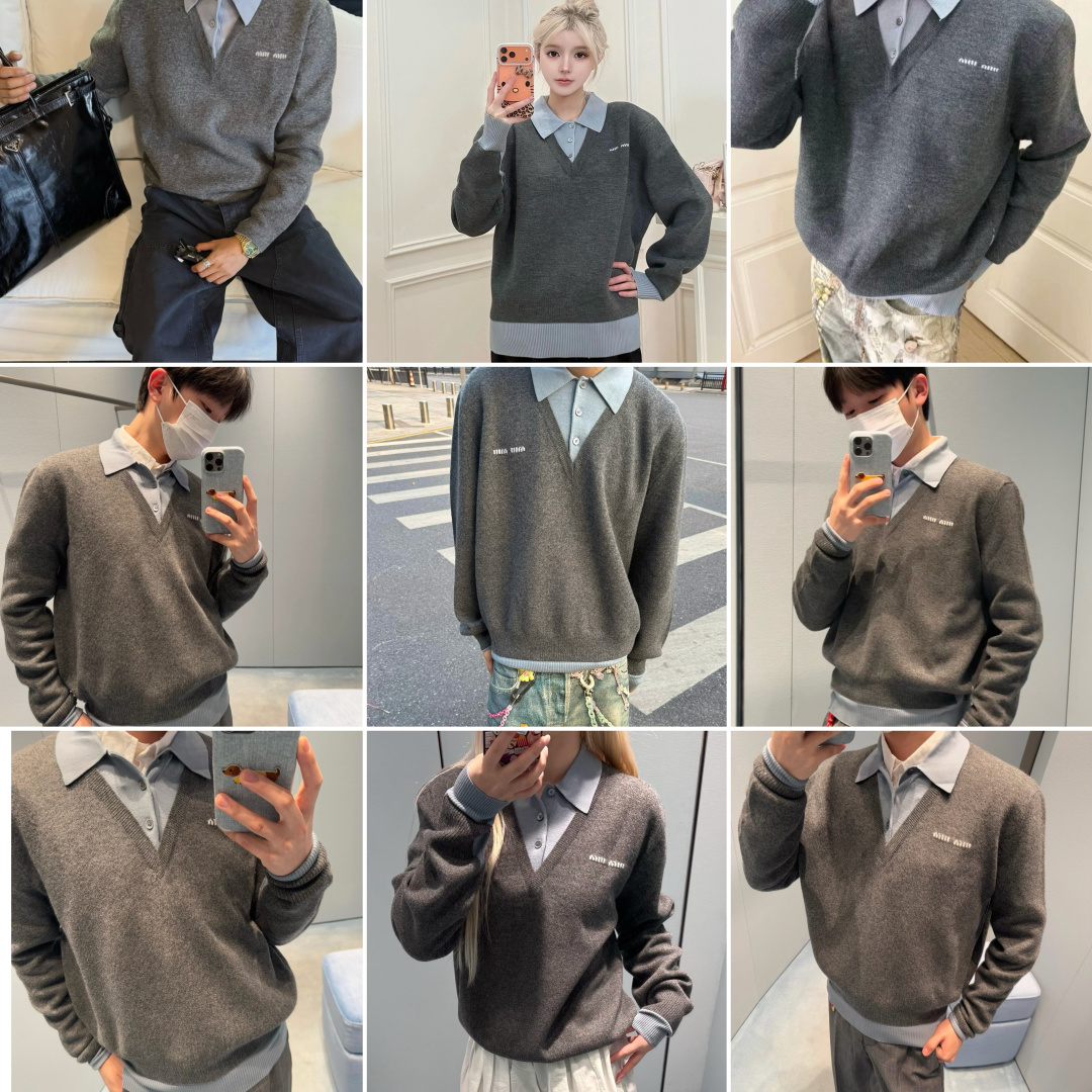 图片[7]-S# MiuMiu 缪缪 拼色羊毛混纺POLO领毛衣 真正原版购回开发打版 高端零售专供 品质保证 100%放心出街 尺码：38 40 42 44-选品中心