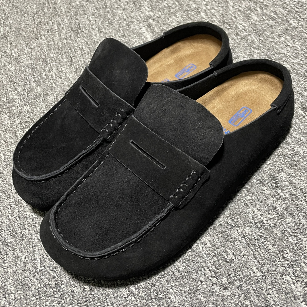 Birkenstock 博肯 Naples Wrapped 老钱风 黑色 穆勒系列包头乐福牛皮绒面革复古