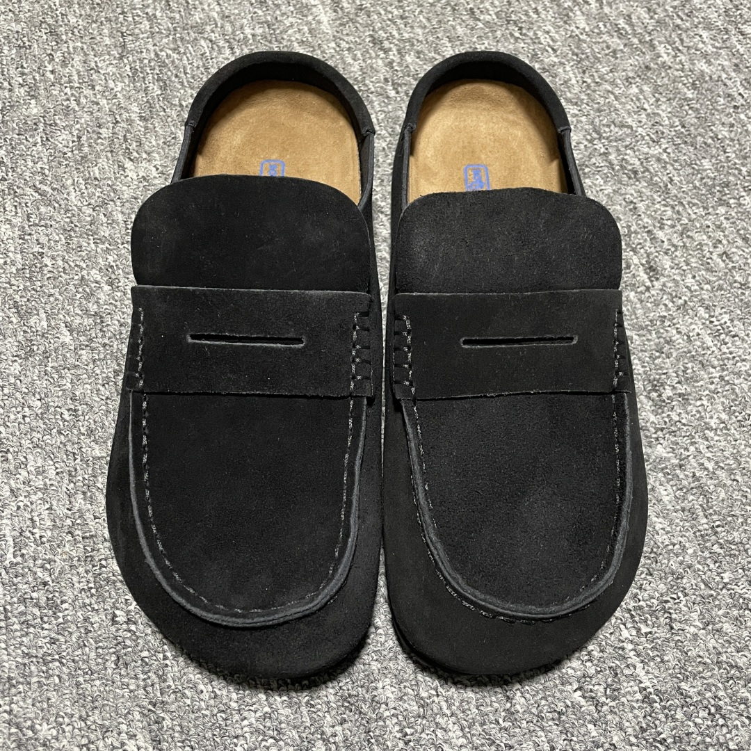 Birkenstock 博肯 Naples Wrapped 老钱风 黑色 穆勒系列包头乐福牛皮绒面革复古