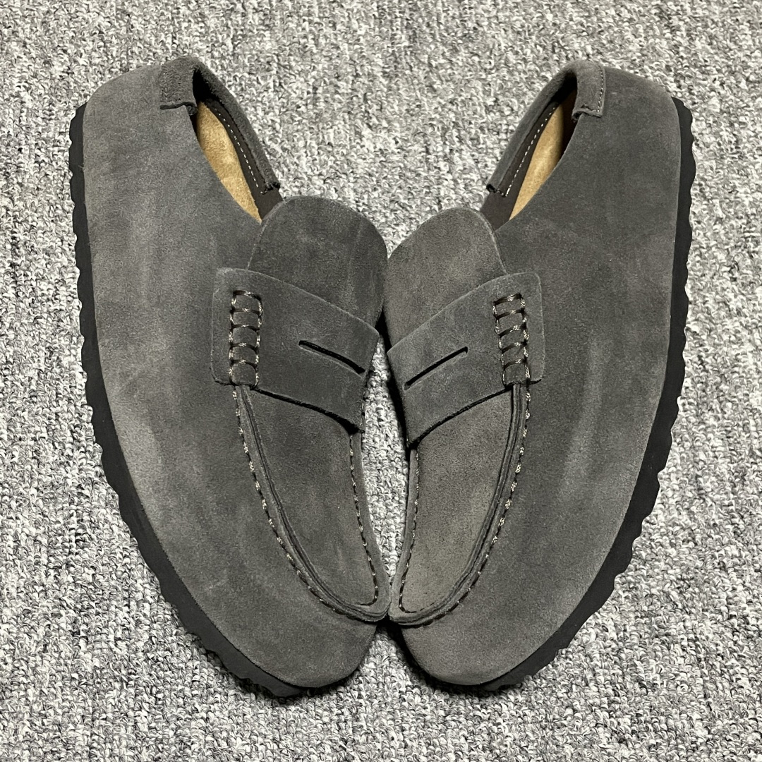 Birkenstock 博肯 Naples Wrapped 老钱风 深灰 穆勒系列包头乐福牛皮绒面革复古