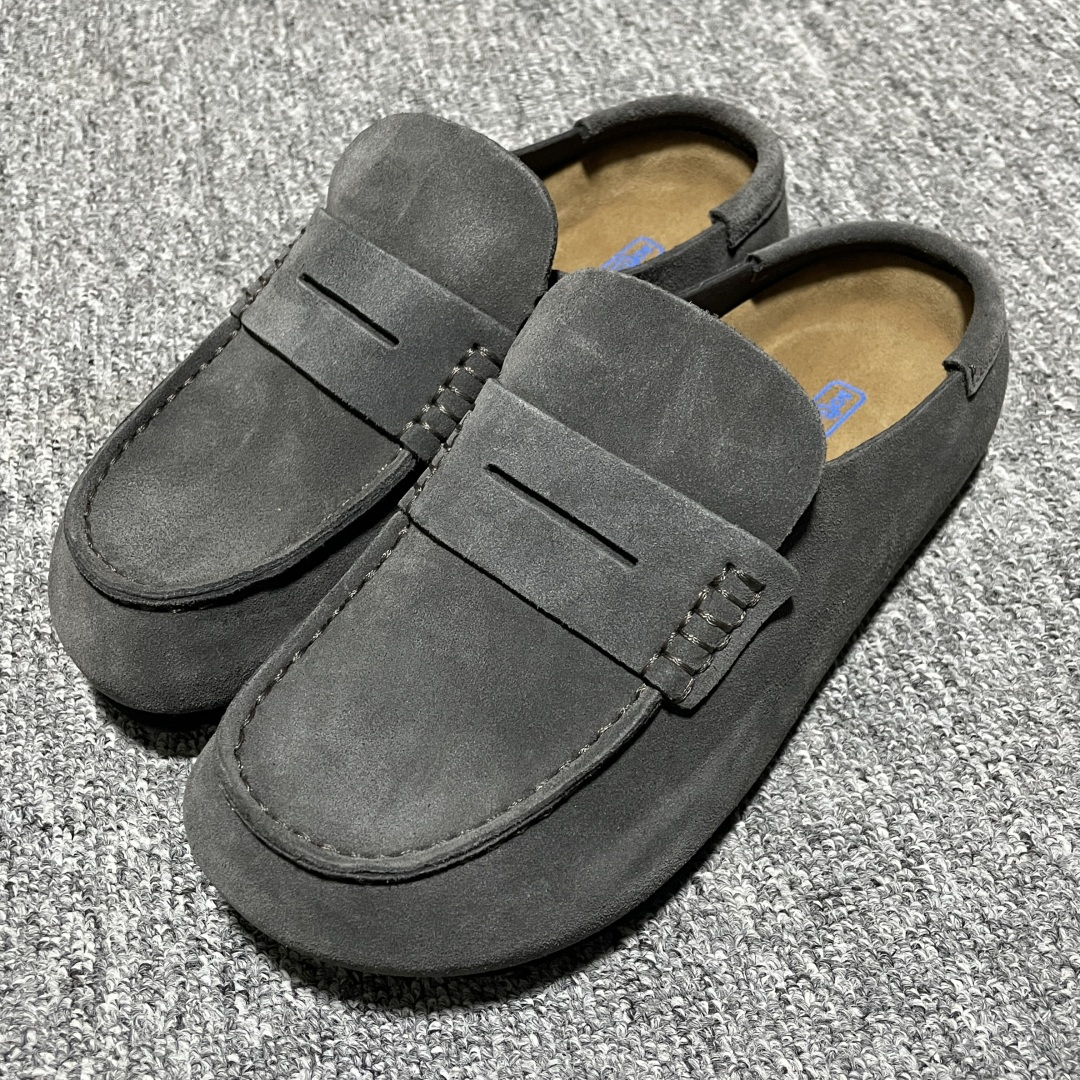 Birkenstock 博肯 Naples Wrapped 老钱风 深灰 穆勒系列包头乐福牛皮绒面革复古