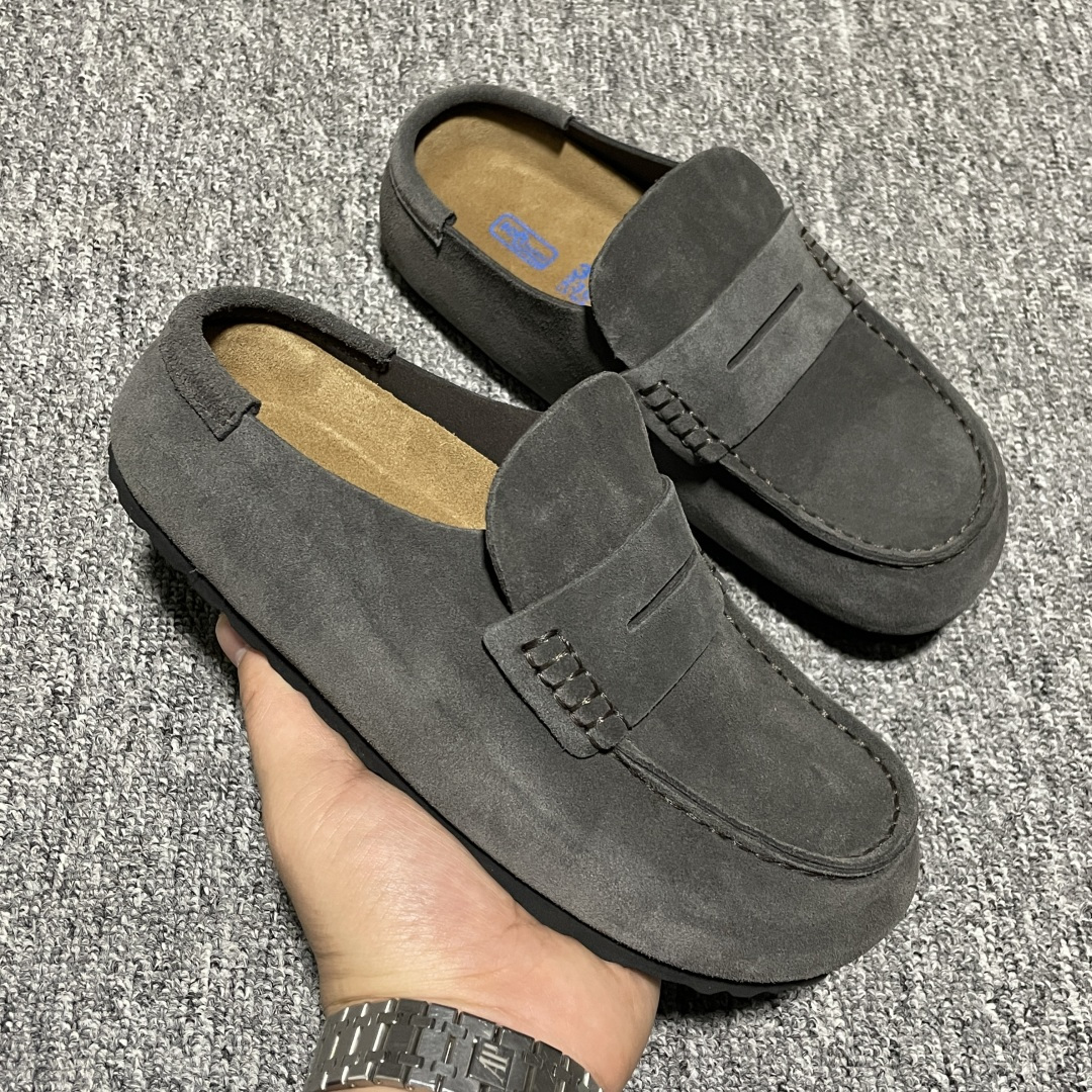 Birkenstock 博肯 Naples Wrapped 老钱风 深灰 穆勒系列包头乐福牛皮绒面革复古
