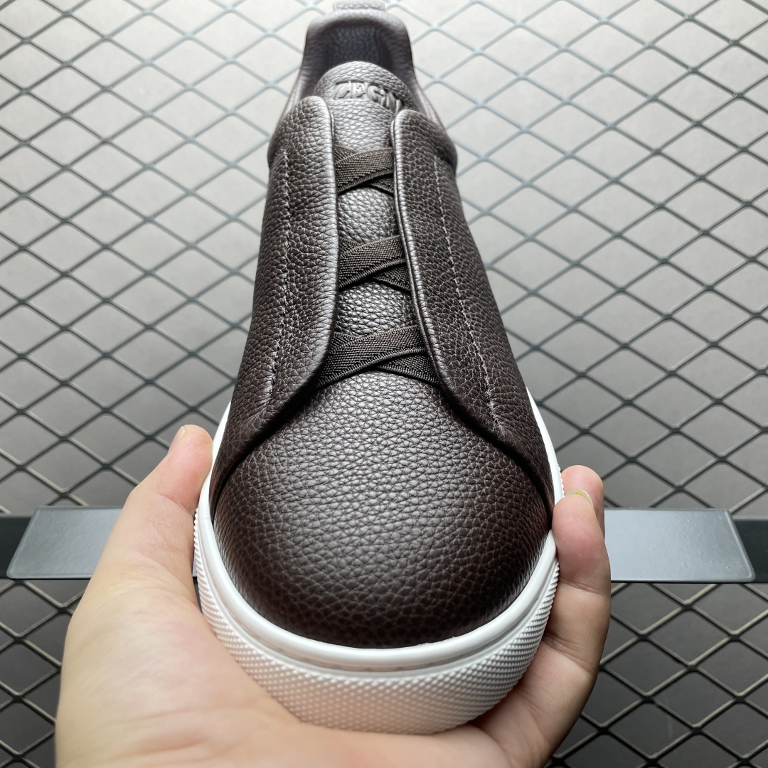 Zegna 杰尼亚 Triple Stitch 老钱风 荔枝纹批次 圆头平底 低帮休闲板鞋 海淘代购专供品质 进口头层牛