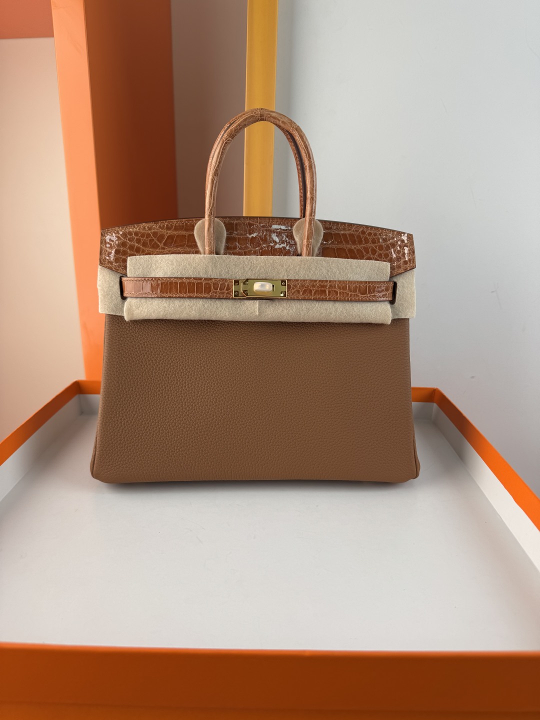 Birkin 25cm Touch Honey Brown Togo Leather & Crocodile Gold Hardware 2 cmp i1749894192219 3684 0 0