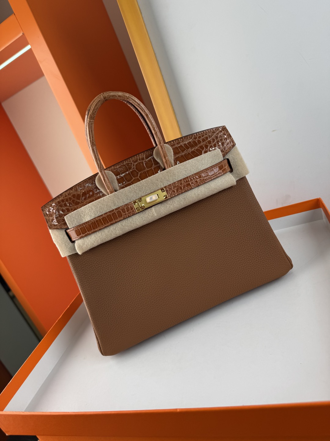 Birkin 25cm Touch Honey Brown Togo Leather & Crocodile Gold Hardware 10 cmp i1749895281391 801 0 8