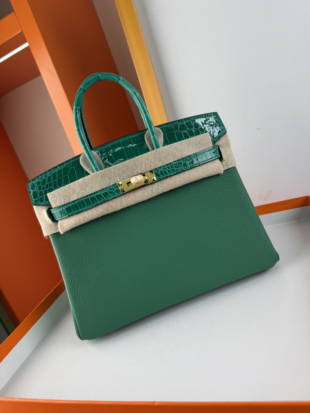 Birkin 25cm Touch Emerald Green Togo and Shiny Alligator Leather Gold Hardware 10 cmp i1749899084841 8979 0 8