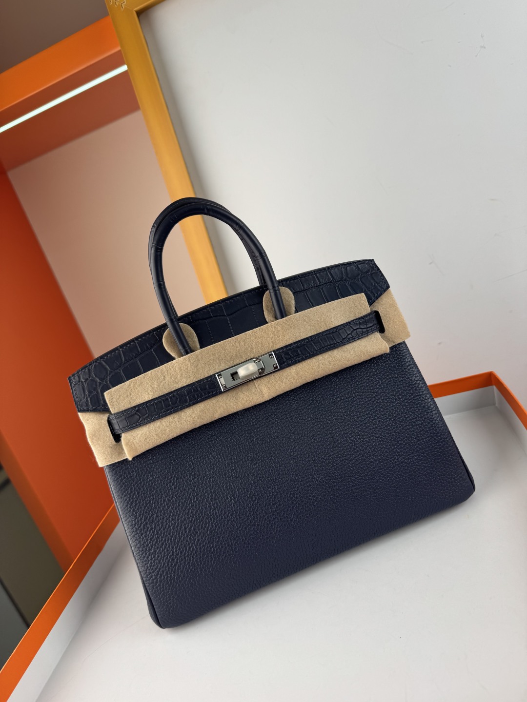 Luxury Birkin 25cm Touch Bag, Togo Leather & Matte Alligator, Gem Blue, Silver Hardware 8 cmp i1750154447462 3104 0 6