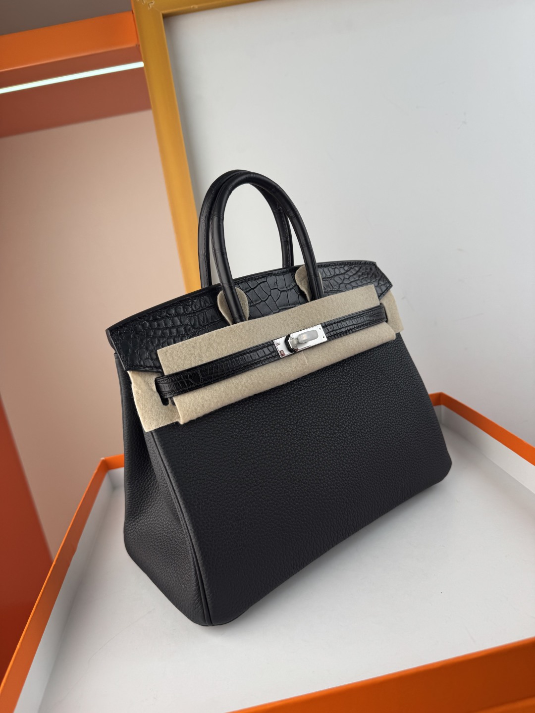 Birkin 25cm Black Togo Leather and Matte Alligator Handbag with Silver Hardware 3 cmp i1750155033701 845 0 2