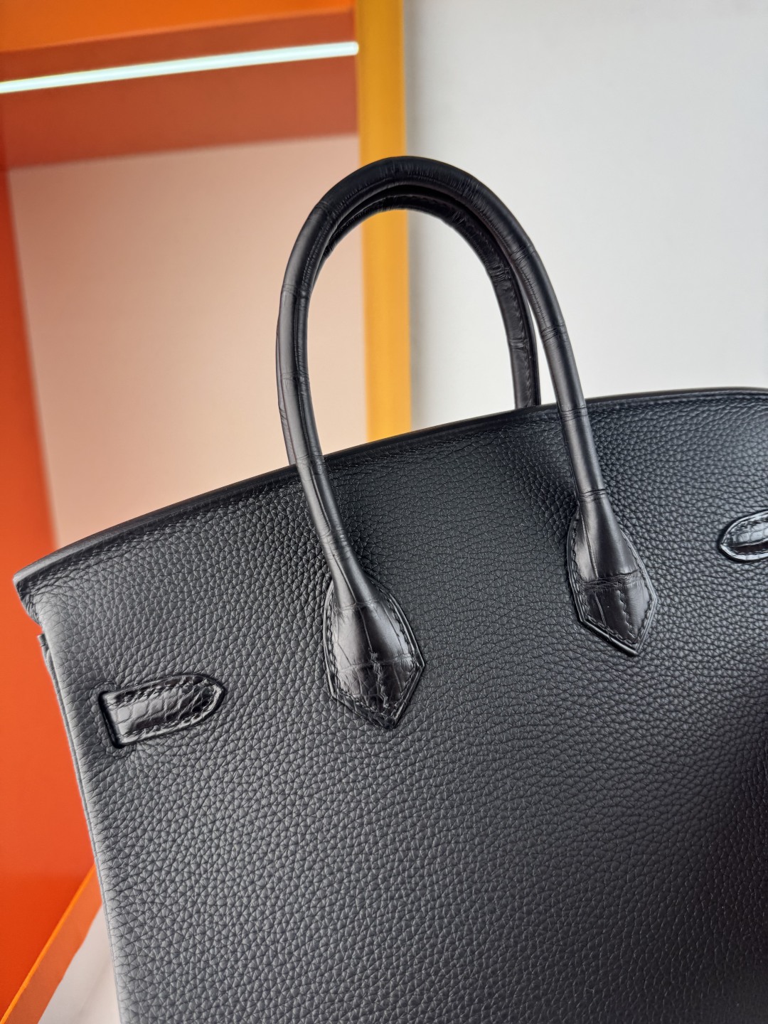 Birkin 25cm Black Togo Leather and Matte Alligator Handbag with Silver Hardware 10 cmp i1750155040442 5619 0 9
