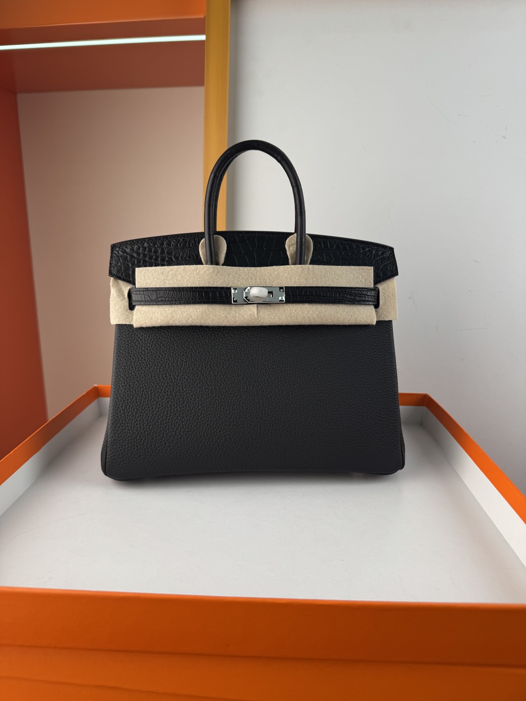 Birkin 25cm Black Togo Leather and Matte Alligator Handbag with Silver Hardware 1 cmp i1750155046791 974 0 0