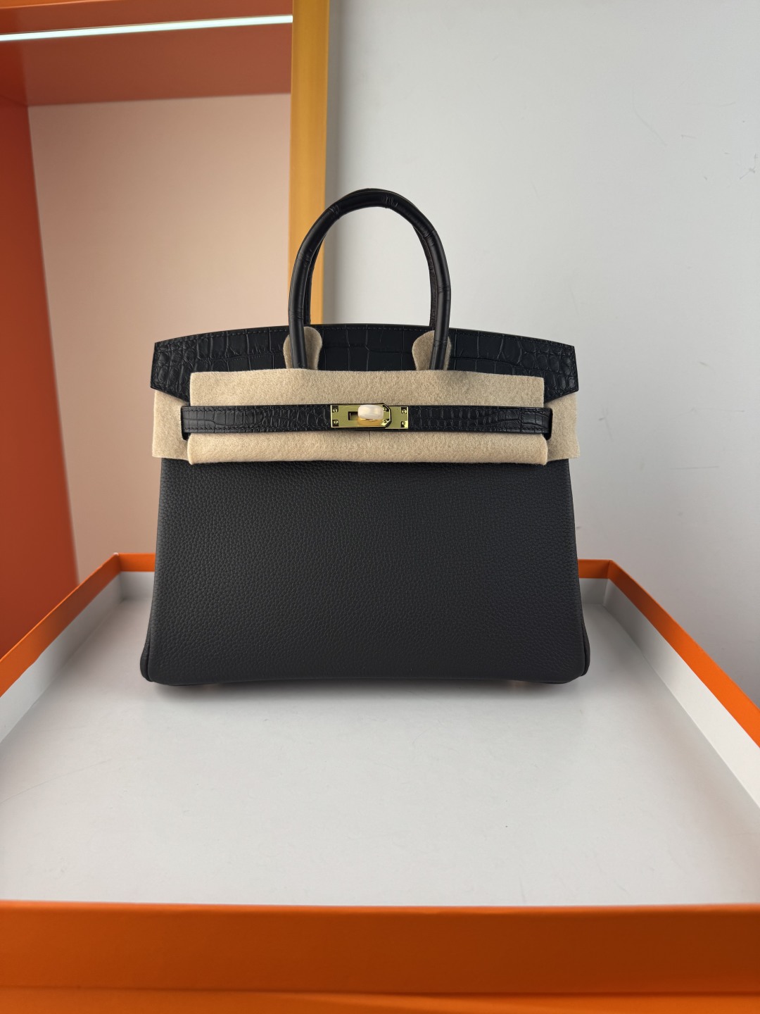 Birkin 25cm Touch Black Togo Leather and Matte Alligator Gold Hardware 1 cmp i1750155311090 7025 0 0