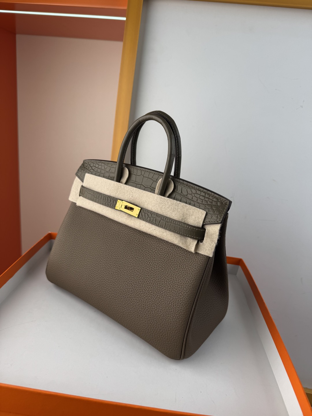 Birkin 25cm Touch Togo Leather and Matte Alligator Handbag - Elephant Grey 5 cmp i1750155580786 6613 0 3
