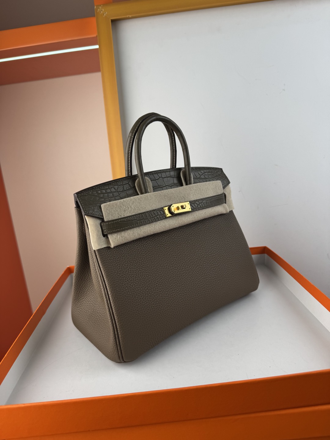 Birkin 25cm Touch Togo Leather and Matte Alligator Handbag - Elephant Grey 4 cmp i1750155584212 4017 0 2