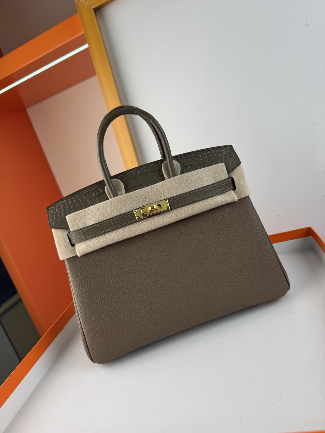 Birkin 25cm Touch Togo Leather and Matte Alligator Handbag - Elephant Grey 10 cmp i1750155595758 1613 0 8