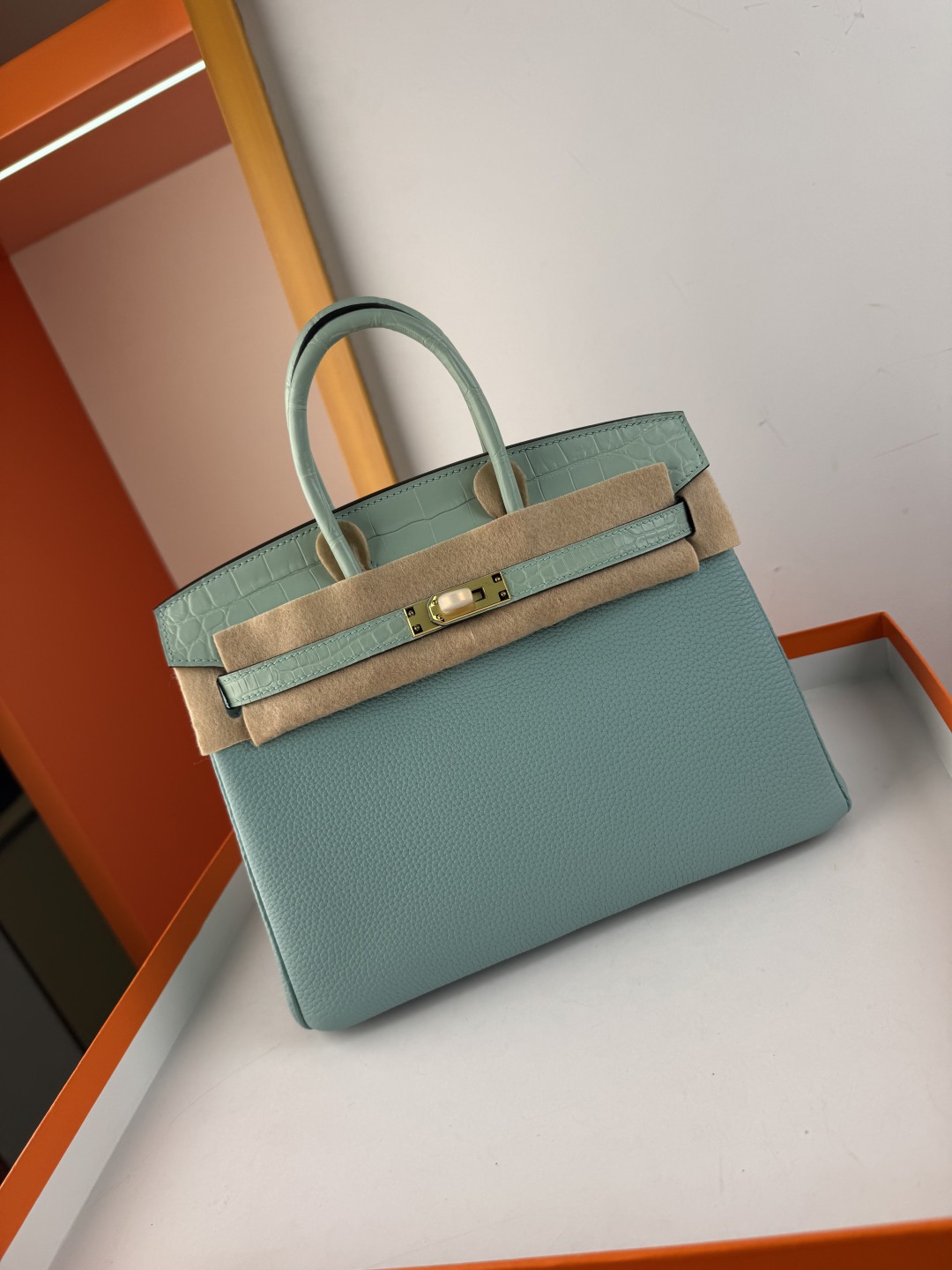 Birkin 25cm Touch Mint Green Togo Leather and Crocodile Gold Hardware Bag 9 cmp i1750155863355 828 0 8