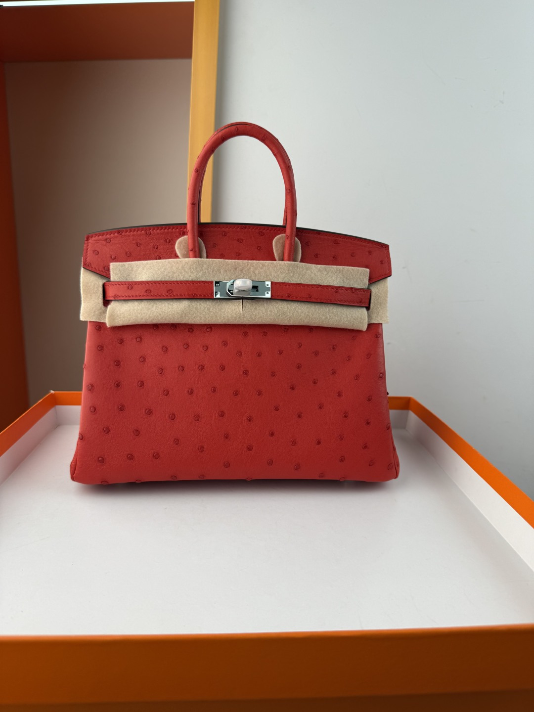 NO:698932,Birkin platinum 25cm imported South African KK ostrich skin [Ferrari red] silver buckle counter synchronization fully handmade beeswax thread sewing pure steel hardware in stock, Hermes, hermes, ostrich skin, Hermes,19860909Birkin 铂金 25cm 进口南非KK鸵鸟皮【法拉利红】银扣 专柜同步 全手工蜜蜡线缝制 纯钢五金 现货,爱马仕,hermes,ostrich skin,Hermes,,Bag