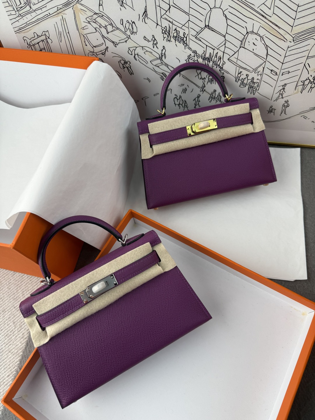 NO:717874,Kelly second generation 19cm, original imported Esom leather [sea anemone purple] gold and silver buckle, hand-nailed, counter synchronized, fully hand-sewn with beeswax thread, pure steel hardware, in stock, Hermes, Hermes,19860909Kelly 二代 19cm 原厂进口Esom皮【海葵紫】金银扣 手工钉 专柜同步 全手工蜜蜡线缝制 纯钢五金 现货,爱马仕,hermes,Hermes,,Bag