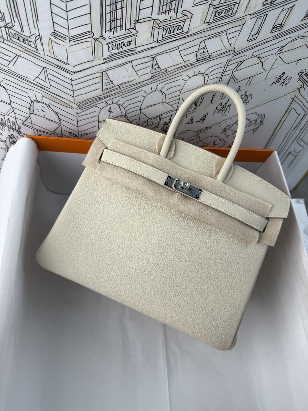 Clásico✨ BK25 Blanco batido Togo piel de becerro Birkin 25/30cm