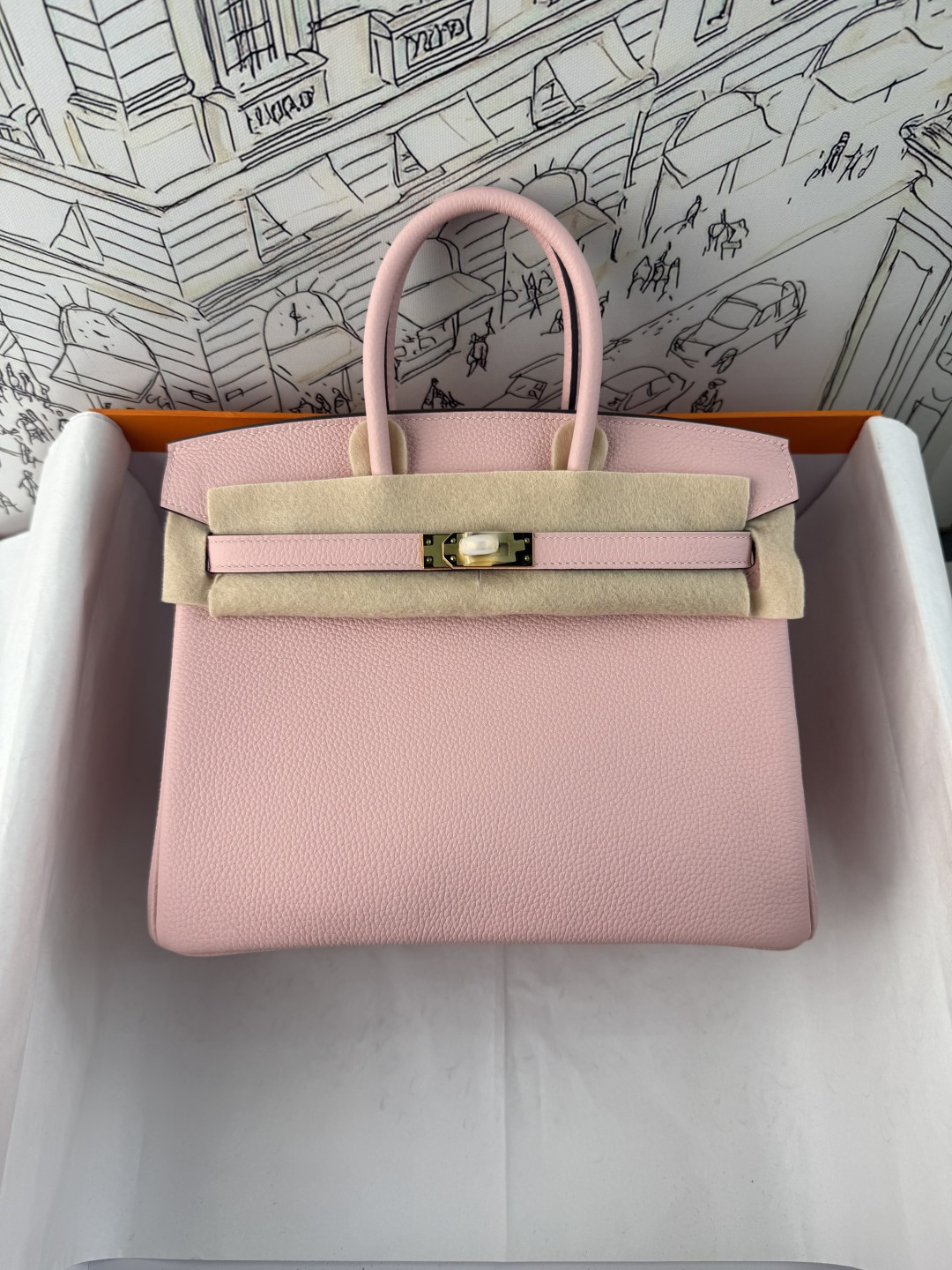 Clásico✨ BK25 Rosa 3Q Togo piel de becerro Birkin 25/30cm moto