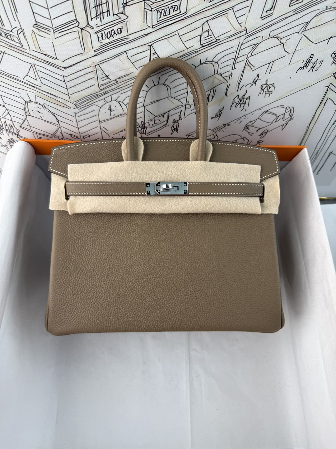 Clásico✨ BK25 Gris elefante Togo piel de becerro Birkin 25/30cm moto