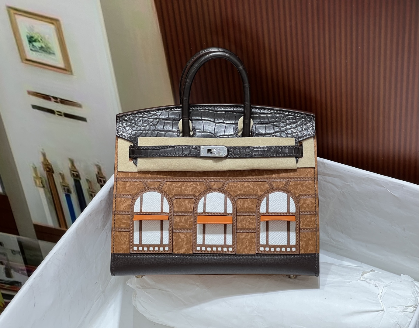 NO:700009,bk20 house bag, original Madame leather, precious crocodile skin, the same original leather at the counter, hand-matched version, full set of hand-made nails, matched hardware, the highest version, Hermes, hermes, crocodile skin, Hermes,19860909bk20房子包 原版Madame皮 弥足珍贵的鳄鱼皮 专柜同款原版皮,手工对版z ,全套手工钉,对版小五金 最高版本,爱马仕,hermes,crocodile skin,Hermes,,Bag