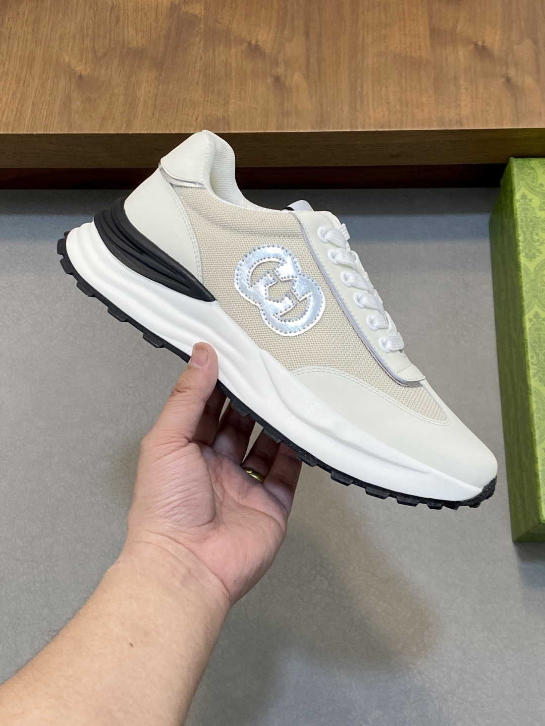 Gucci White Leather and Mesh Sneakers Lace-Up Athletic Shoes for Men 5 cmp i1743875567490 2567 0 3