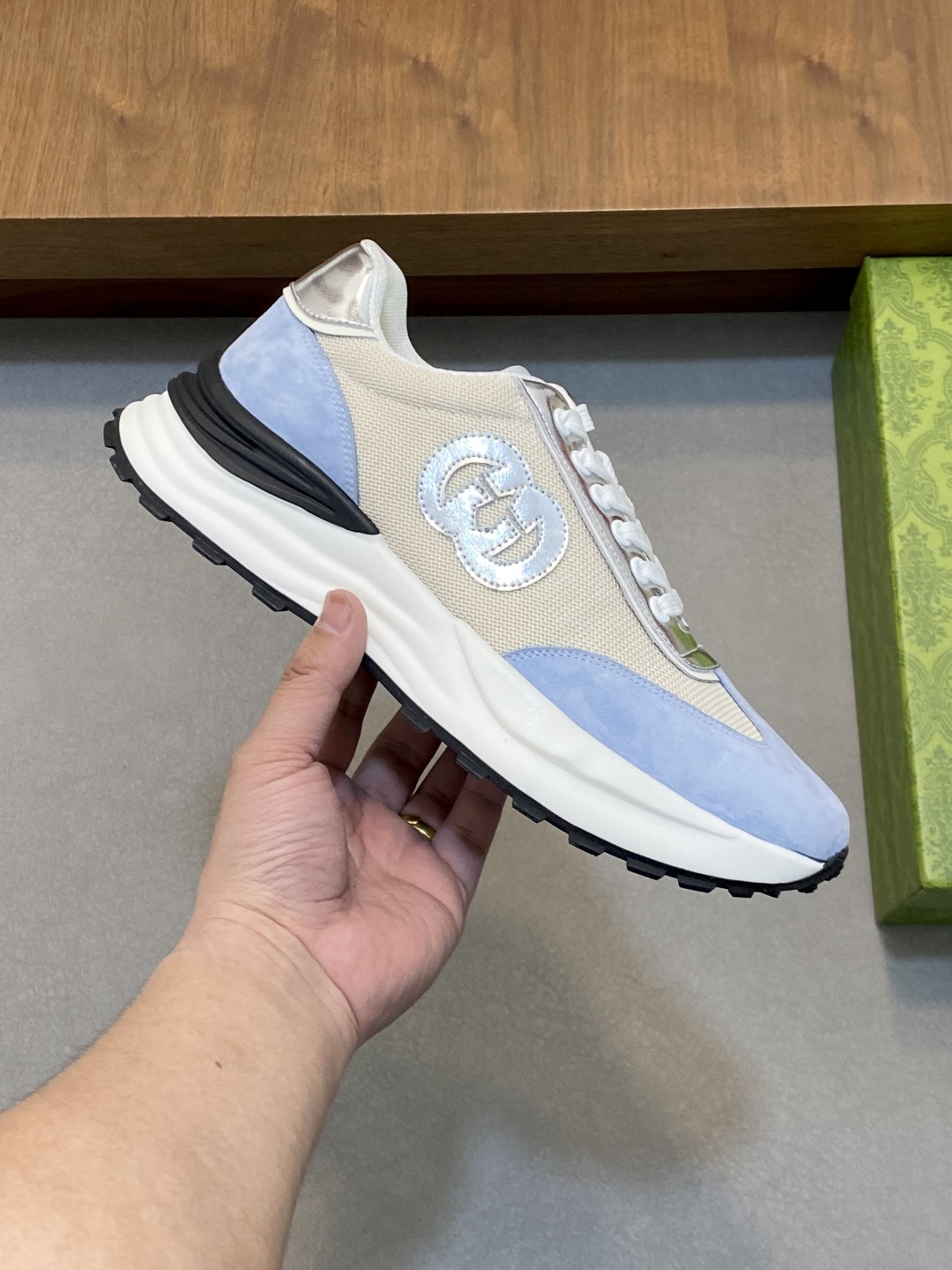 Gucci Men's Blue Leather and Mesh Lace-Up Sneakers - Sizes 38-44 5 cmp i1743875713261 842 0 3