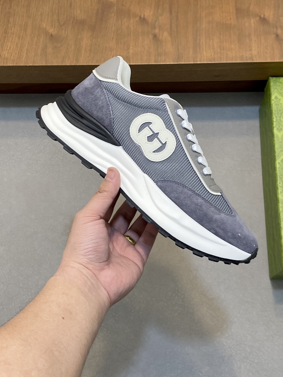 Gucci Men's Gray Leather and Mesh Lace-Up Sneakers 5 cmp i1743875737474 6223 0 3