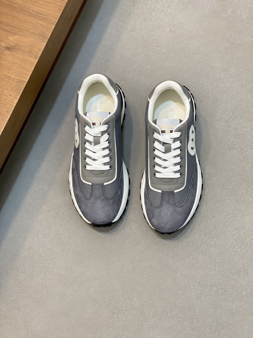 Gucci Men's Gray Leather and Mesh Lace-Up Sneakers 1 Gucci Men's Gray Leather and Mesh Lace-Up Sneakers Size 39-44