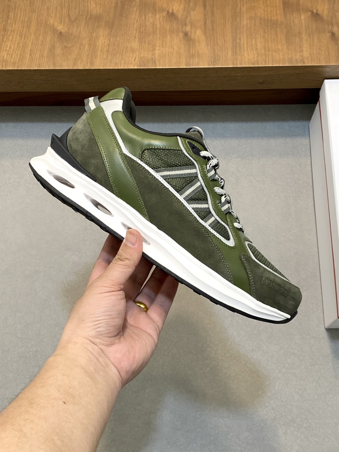 Moncler Men's Olive Green Leather & Neoprene Sneakers - Size 38-44 5 cmp i1744042391258 2556 0 3