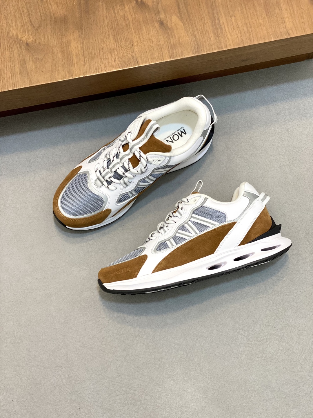 Moncler Men's White & Brown Leather Sneakers Lace-Up Casual Shoes 6 cmp i1744042443350 1467 0 4