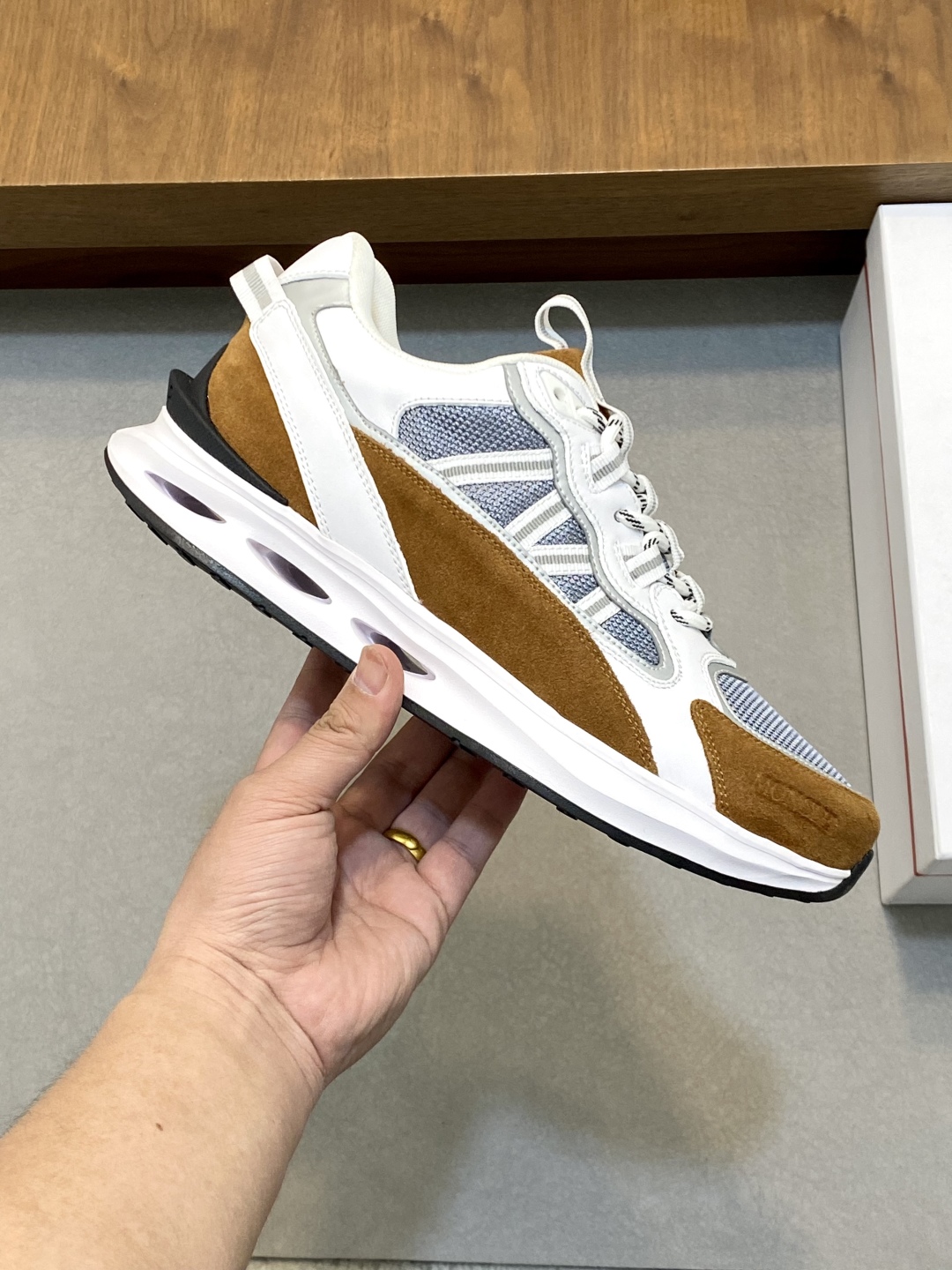 Moncler Men's White & Brown Leather Sneakers Lace-Up Casual Shoes 5 cmp i1744042866154 5764 0 3