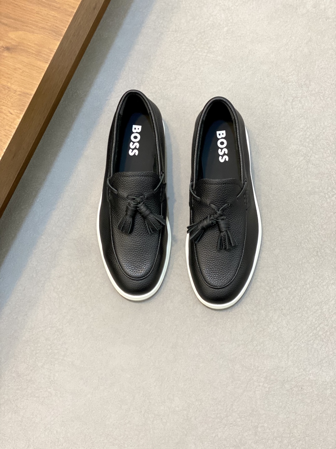 BOSS Men's Black Leather Slip-On Tassel Loafers Comfortable and Breathable 1 BOSS Men's Black Leather Slip-On Tassel Loafers Comfortable and Breathable
