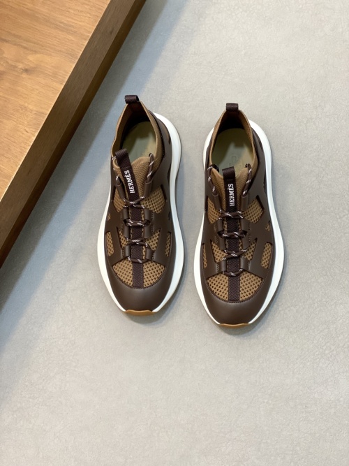 Hermes Men's Brown Nappa Leather & Knit Sneakers Designer Comfort Shoes 1 Hermes Men's Brown Nappa Leather & Knit Sneakers Designer Comfort Shoes
