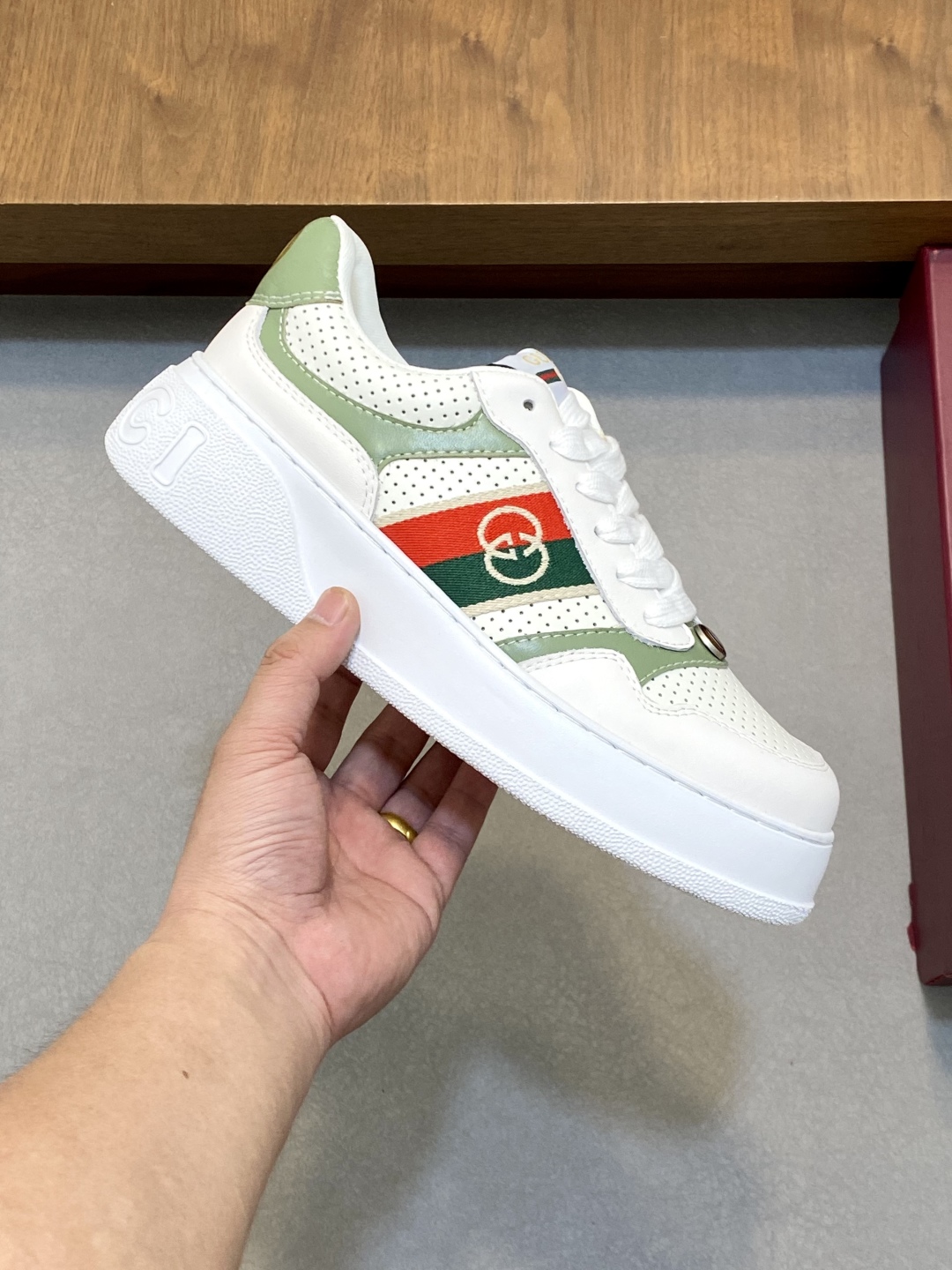 Gucci Men's Ace Leather Sneaker with Embroidered Logo, White, Size 39-44 5 cmp i1745253863575 4967 0 3