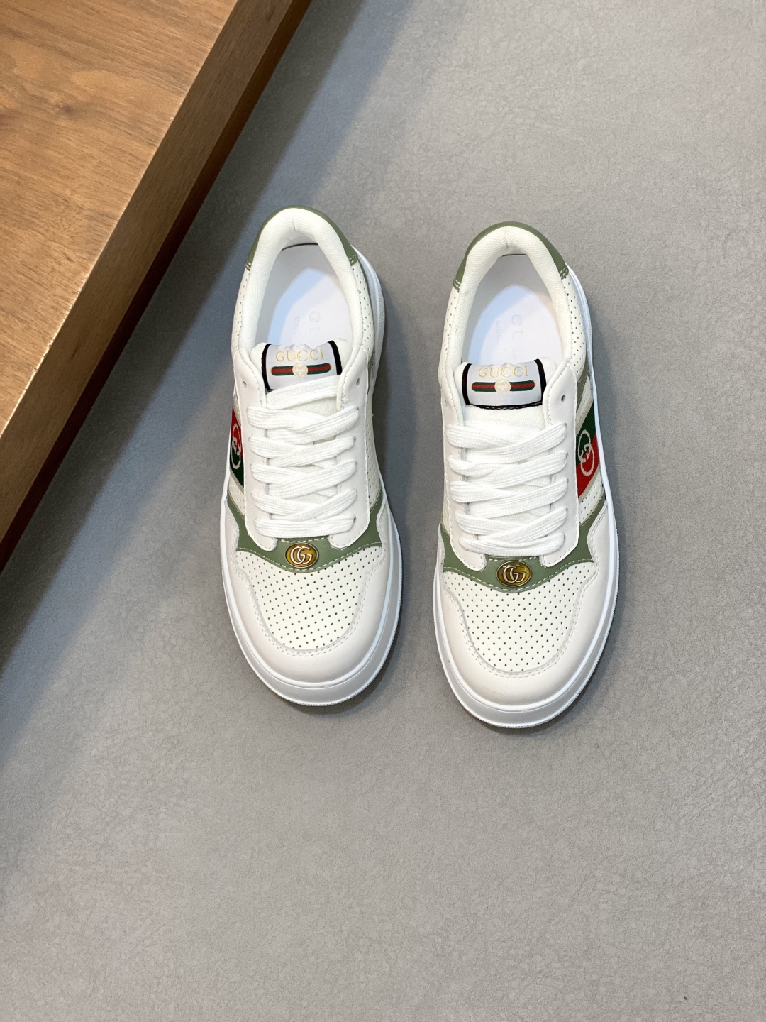 Gucci Men's Ace Leather Sneaker with Embroidered Logo, White, Size 39-44 1 Gucci Men's Ace Leather Sneaker with Embroidered Logo, White, Size 39-44