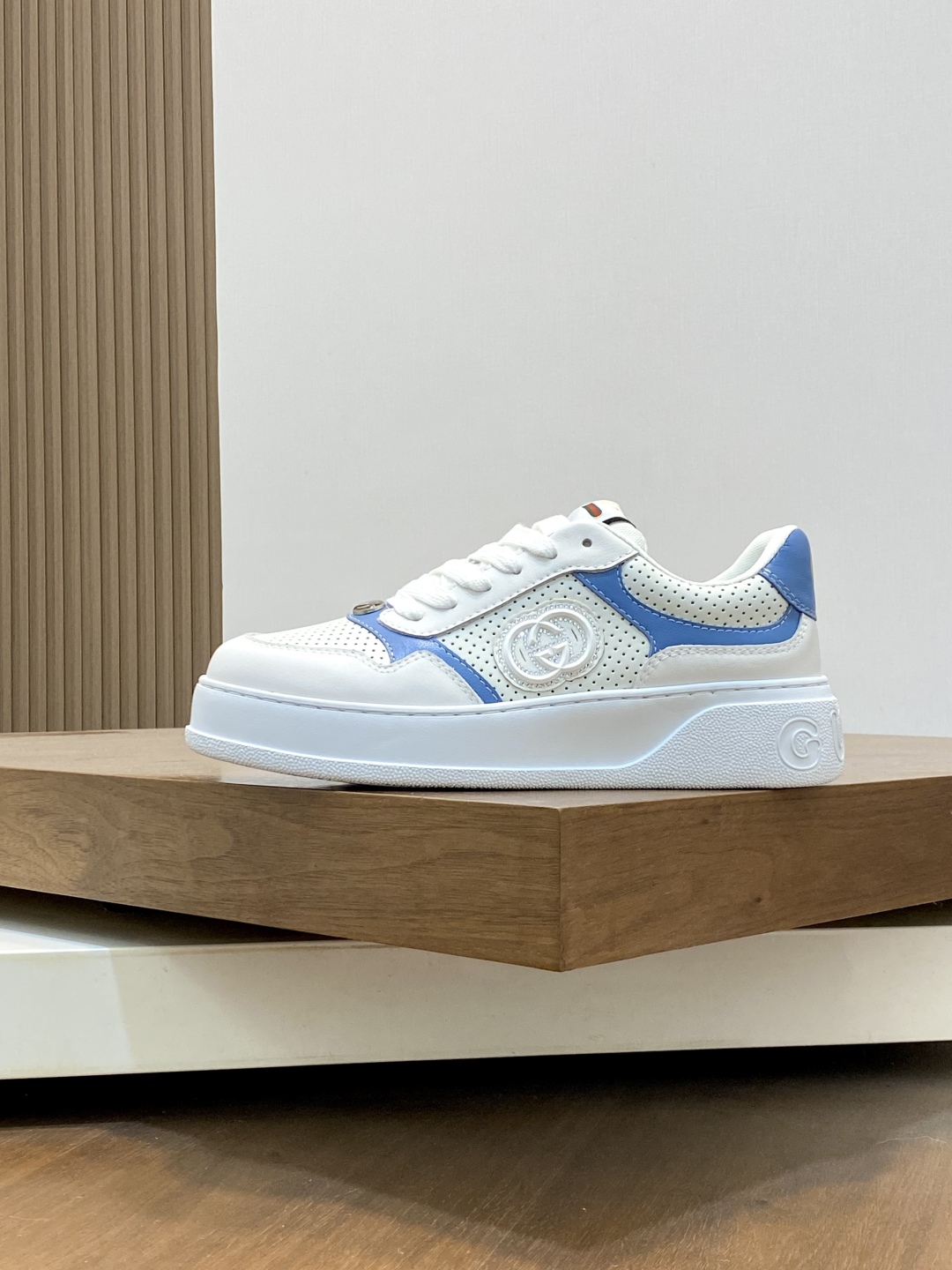 Gucci Men's Ace Embroidered Sneaker, White Leather with Blue Trim 3 cmp i1745253954019 5914 0 1