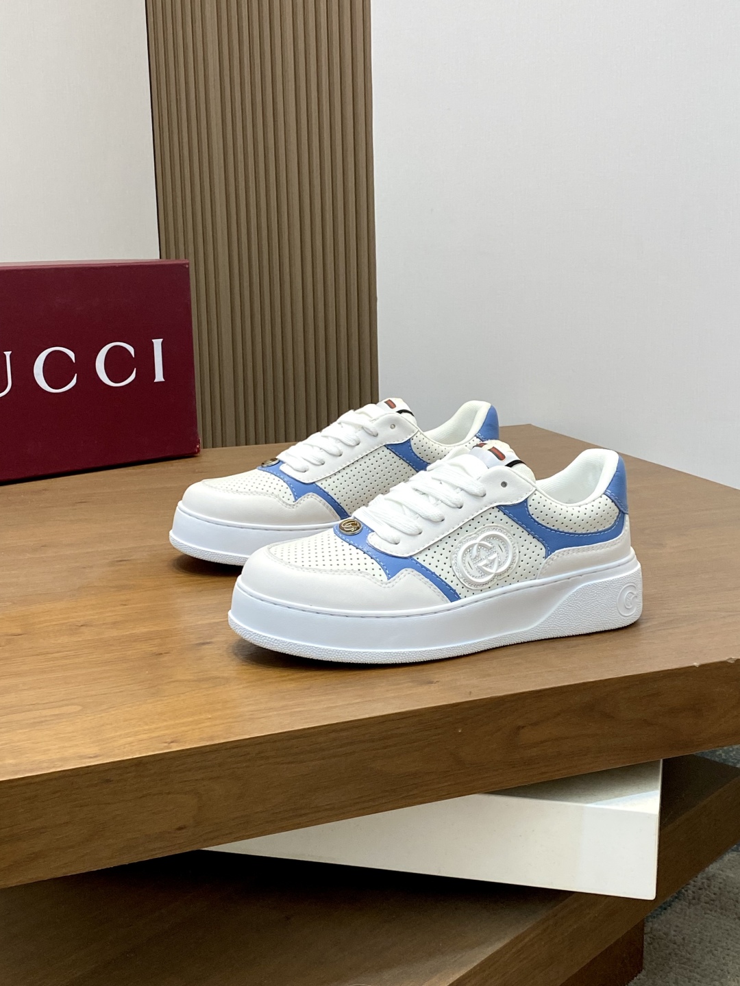 Gucci Men's Ace Embroidered Sneaker, White Leather with Blue Trim 4 cmp i1745253999078 4223 0 0