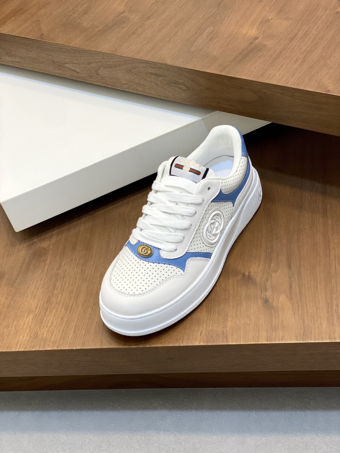 Gucci Men's Ace Embroidered Sneaker, White Leather with Blue Trim 7 cmp i1745254196294 2909 0 5