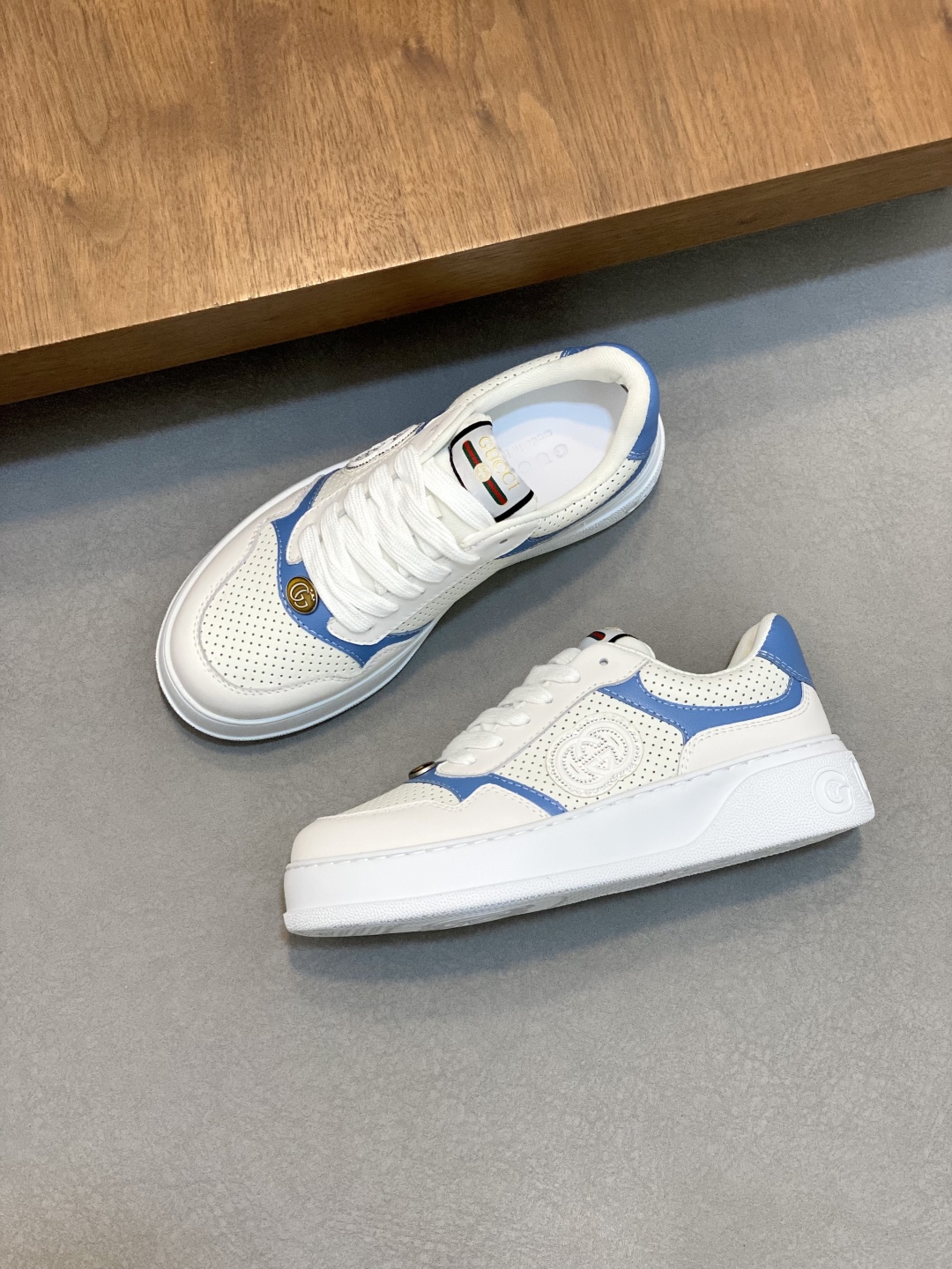 Gucci Men's Ace Embroidered Sneaker, White Leather with Blue Trim 6 cmp i1745254288282 3858 0 4