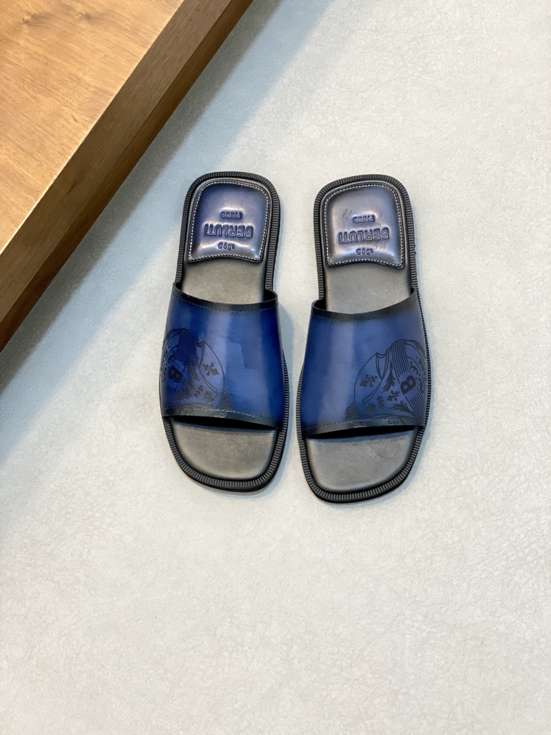 Berluti Men's Leather Handmade Painted Fashion Slides Sandals, Sizes 39-44 1 Berluti Men's Leather Handmade Painted Fashion Slides Sandals, Sizes 39-44