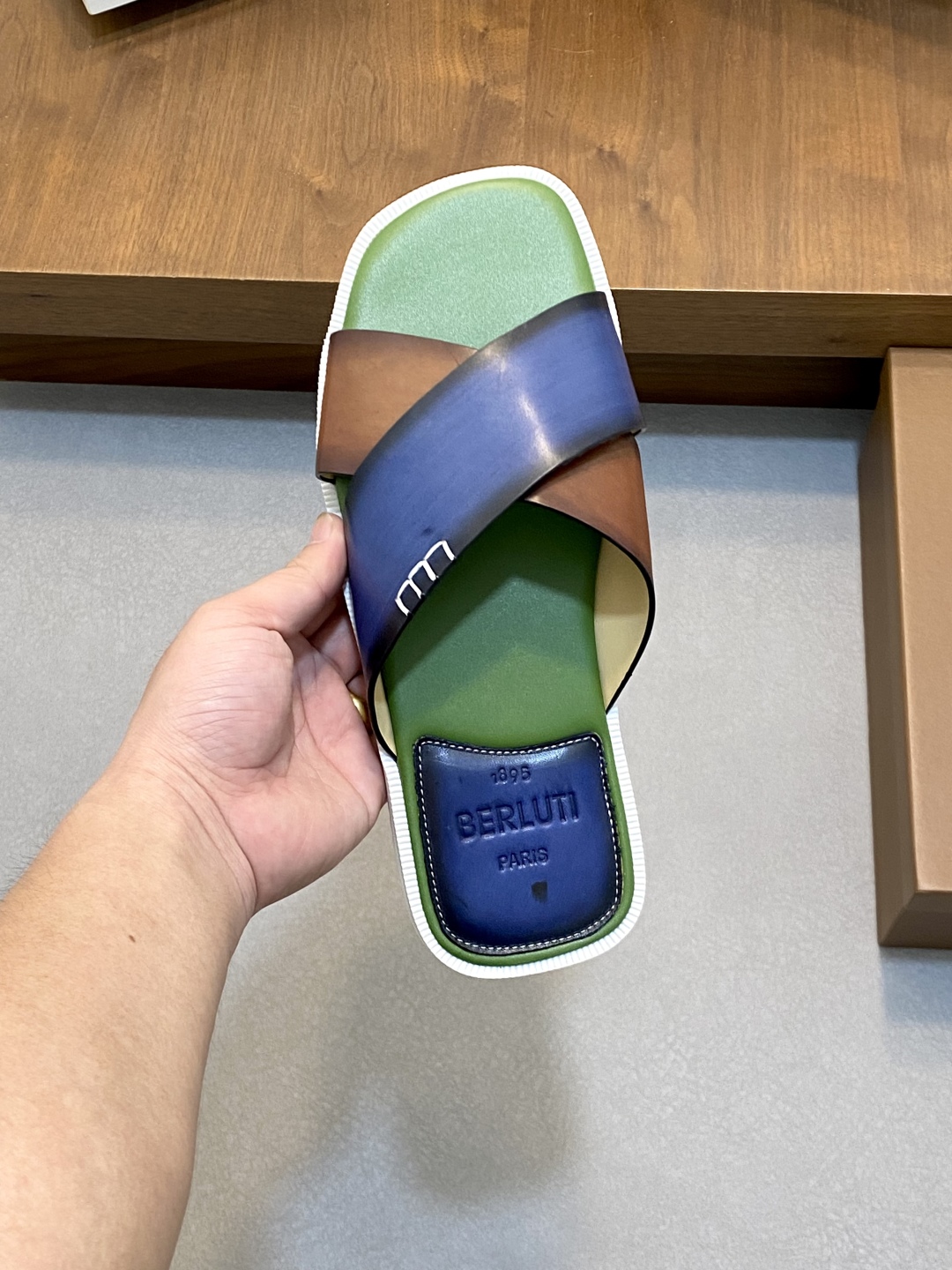 Berluti Leather Handmade Painted Color Changing Slides - Fashionable & Comfortable 5 cmp i1745601397439 6192 0 3