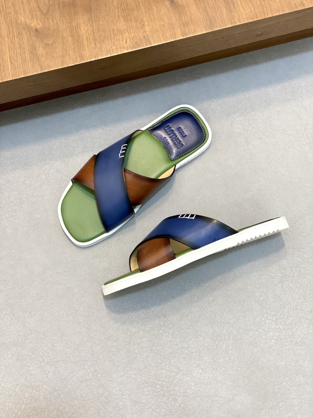 Berluti Leather Handmade Painted Color Changing Slides - Fashionable & Comfortable 3 cmp i1745601397445 8132 0 1