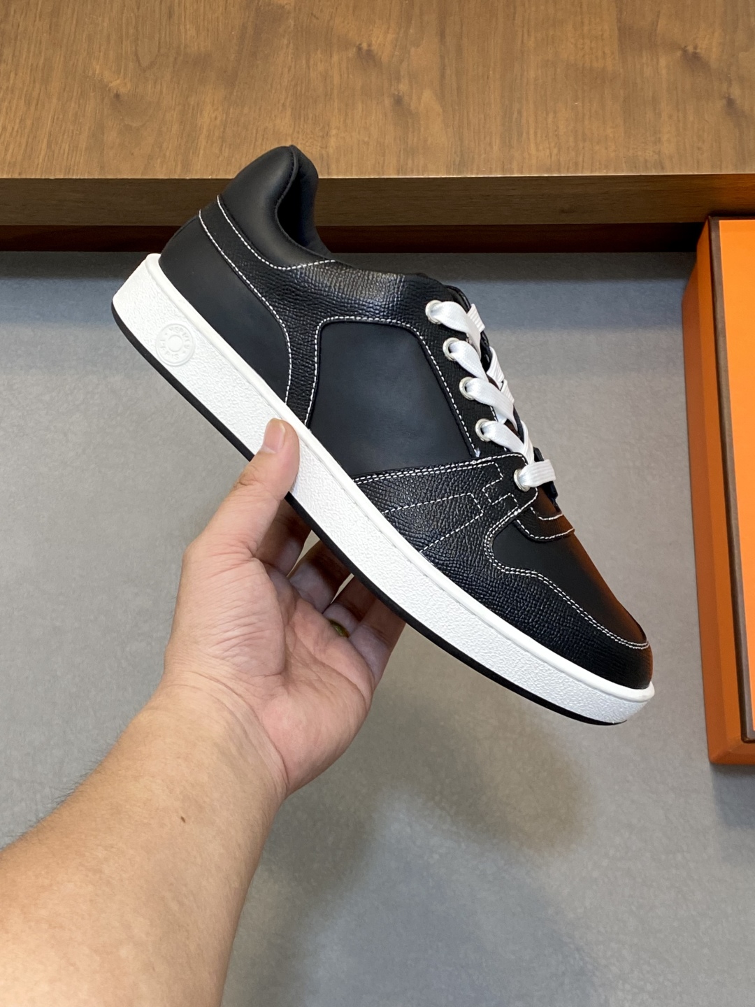 Hermes Men's H2025 Black Leather Sneakers, Size 39-44 5 cmp i1745943285208 2720 0 3