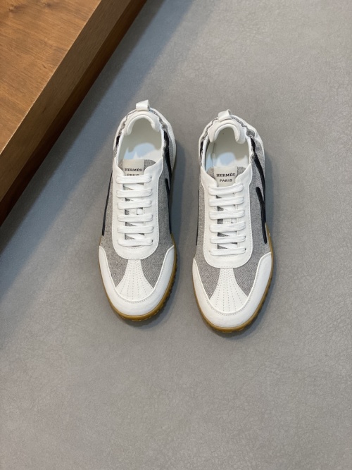 Hermes Men's White Leather & Gray Canvas Lace-Up Sneakers - Size 38-44 1 Hermes Men's White Leather & Gray Canvas Lace-Up Sneakers - Size 38-44