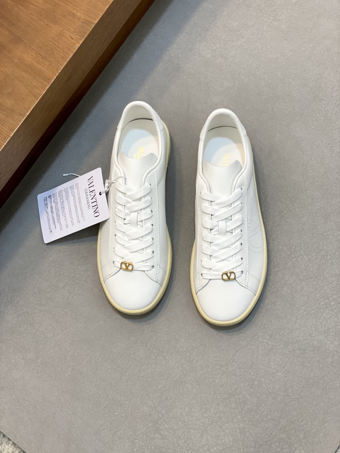 Valentino Garavani White Leather Sneakers with Gold-Tone Logo, Size 39-44 1 Valentino Garavani White Leather Sneakers with Gold-Tone Logo, Size 39-44