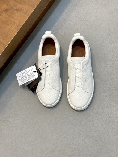 Ermenegildo Zegna Zegna White Leather Triple Stitch Slip-On Sneakers 1 Ermenegildo Zegna Zegna White Leather Triple Stitch Slip-On Sneakers
