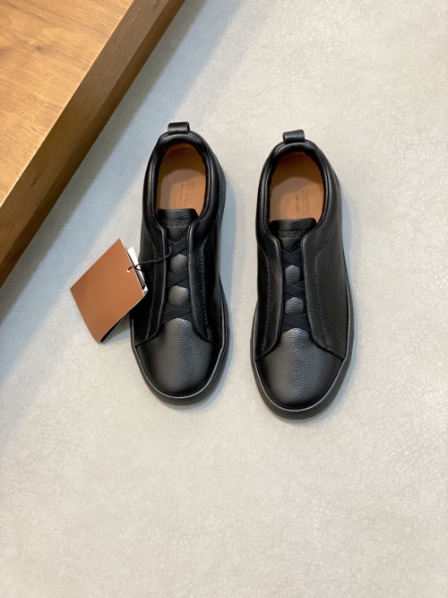 Ermenegildo Zegna Black Leather Triple Stitch Slip-On Sneakers - Size 39-44 1 Ermenegildo Zegna Black Leather Triple Stitch Slip-On Sneakers - Size 39-44