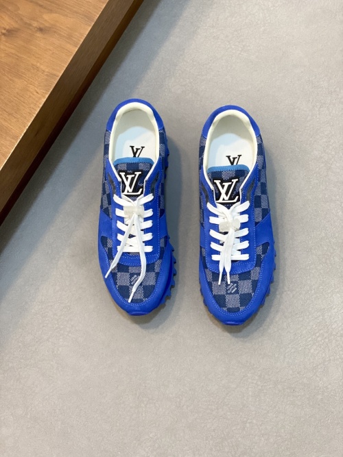 Louis Vuitton Blue Leather and Damier Pattern Men's Run Away Sneakers 1 Louis Vuitton Blue Leather and Damier Pattern Men's Run Away Sneakers